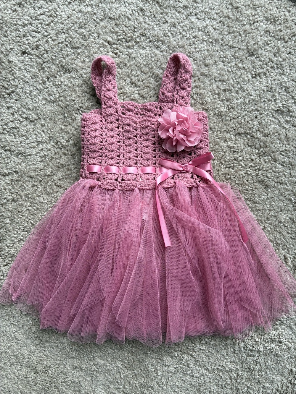 Elly & Emmy Baby Pink Tulle Crochet Dress for Girls